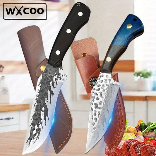 2PCS Stainless Steel Knife Handmade Forged Cleaver Boning Fish Barbecue Camping Outdoor Kitchen Knife