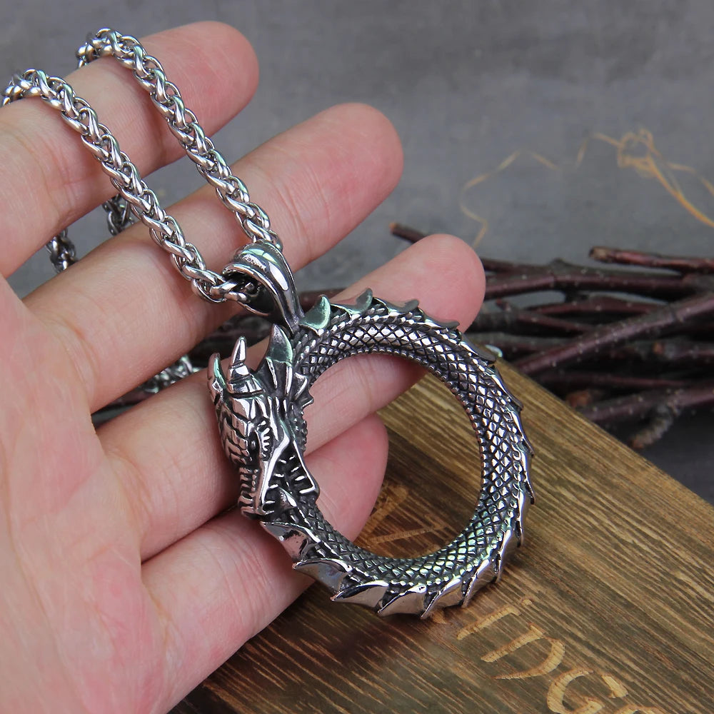 Never Fade Gold plated rotating life tree in Amulet ouroboros Pendant Necklace with vikings wood box