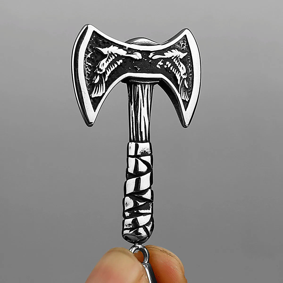 Viking Odin Raven Double Axe Necklace Stainless Steel