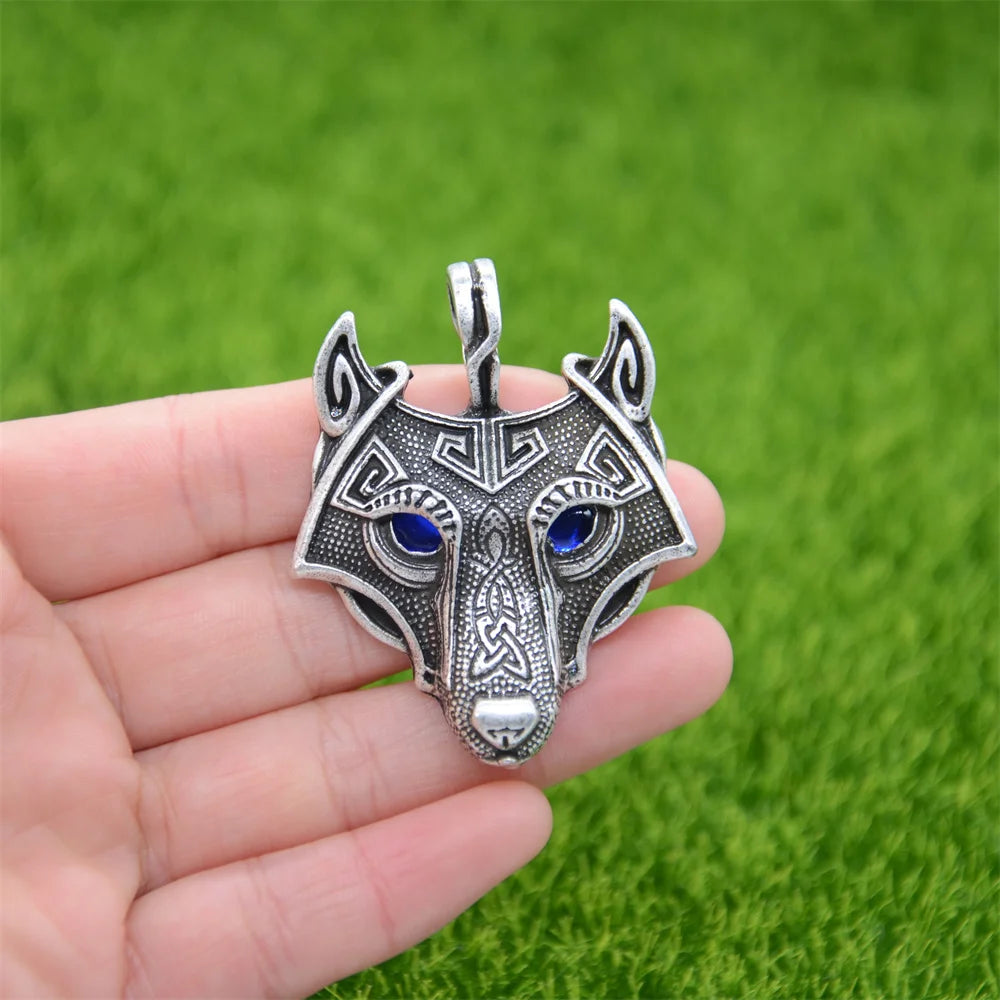 Blue Green Eyes Wolf Pendant Viking