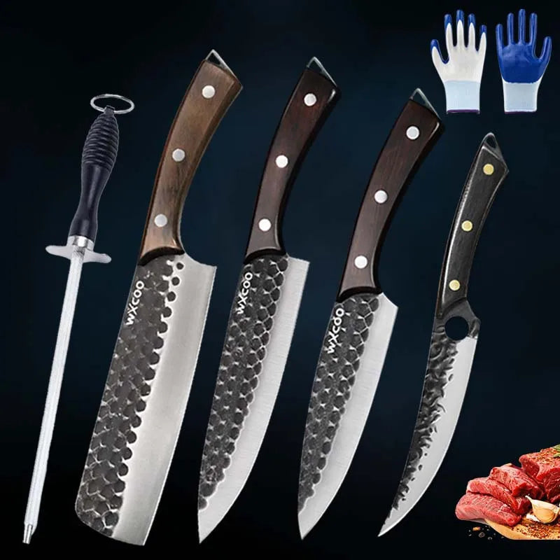 3PCS/4PCS/5PCS/6PCS Professional Utility Knife High Quality Stainless Steel Chef Knife Set Handmade Boning Knife Sharp Meat
