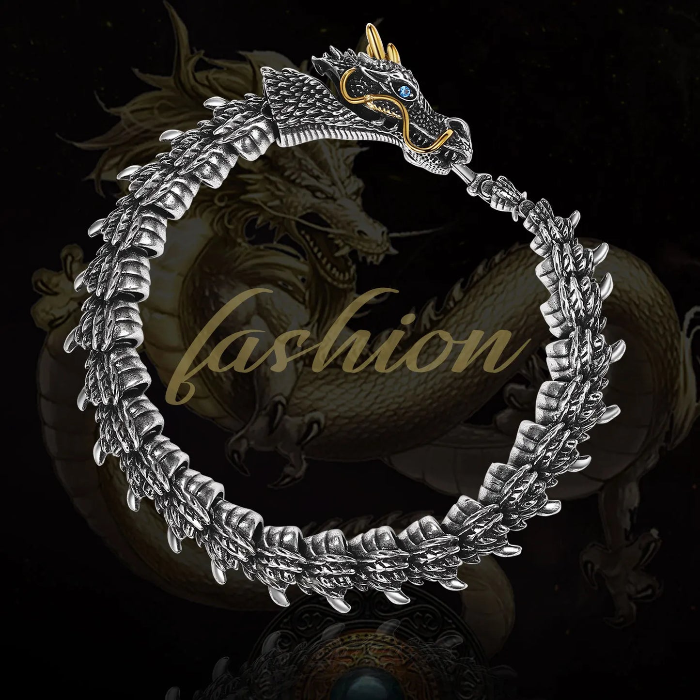 BONISKISS Men's Superior Dragon Bracelet Flexible Bendable Stainless Steel Snake Chain Charming Vintage Jewellery Unique Gift