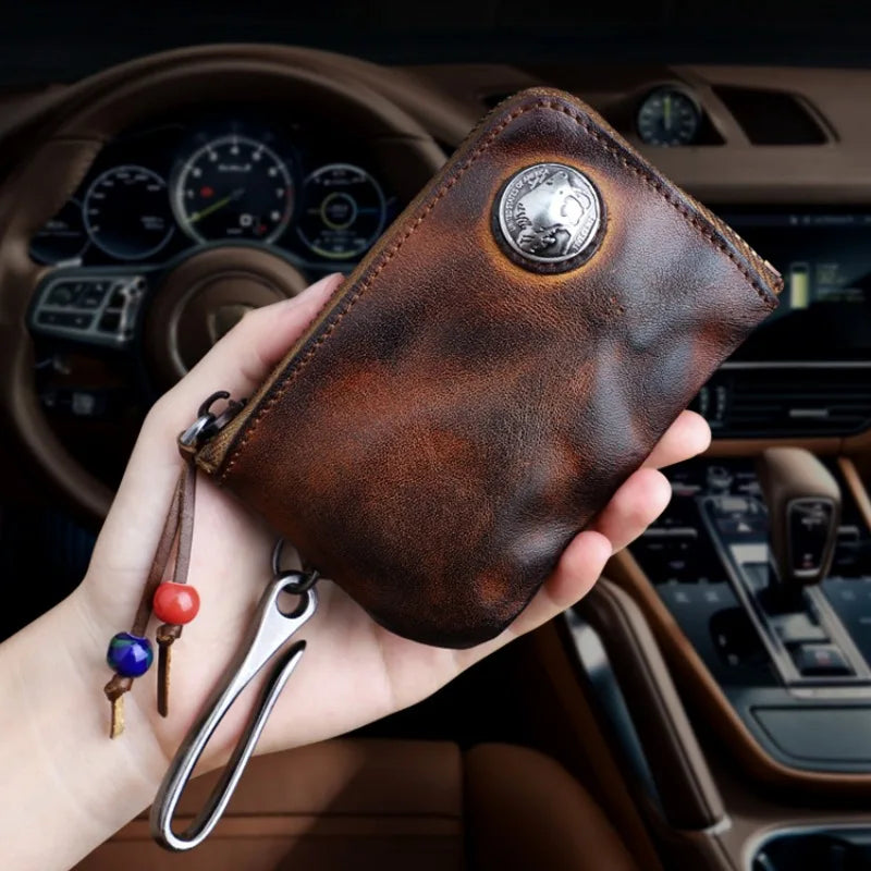 1pc Viking Sporran Portable Bourbon Brown Handcrafted Thick Leather Waist Bag Change Holder Keychain Coin Purse Wallet for Men