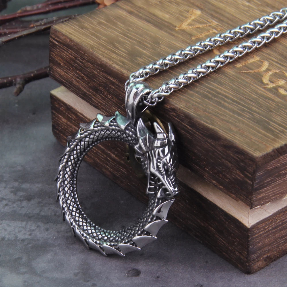 Never Fade Gold plated rotating life tree in Amulet ouroboros Pendant Necklace with vikings wood box