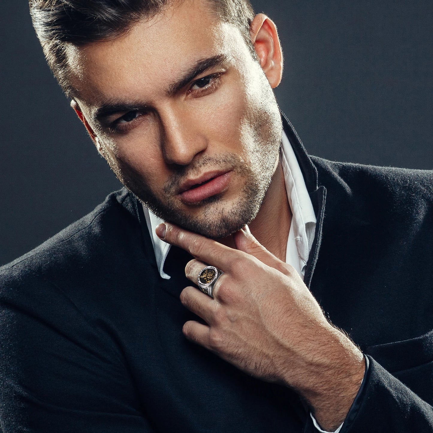 BONISKISS Men's St. Michael Ring Religious Seal Stainless Steel Ring Amulet Jewelry Gift Vintage Golden Sliver Male Fashionable