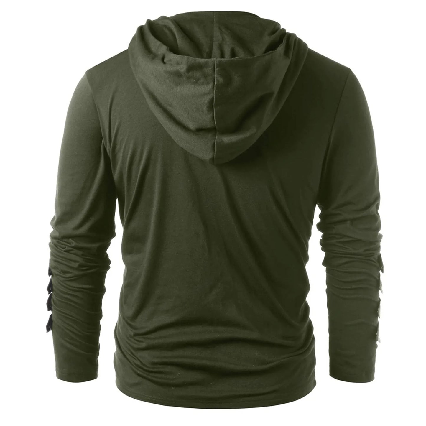Leather Patchwork Drawstring Hooded Men's Tees Tops Long Sleeve V Neck Lace Up Blouses Vintage Medieval Plus Size Loose Clothing