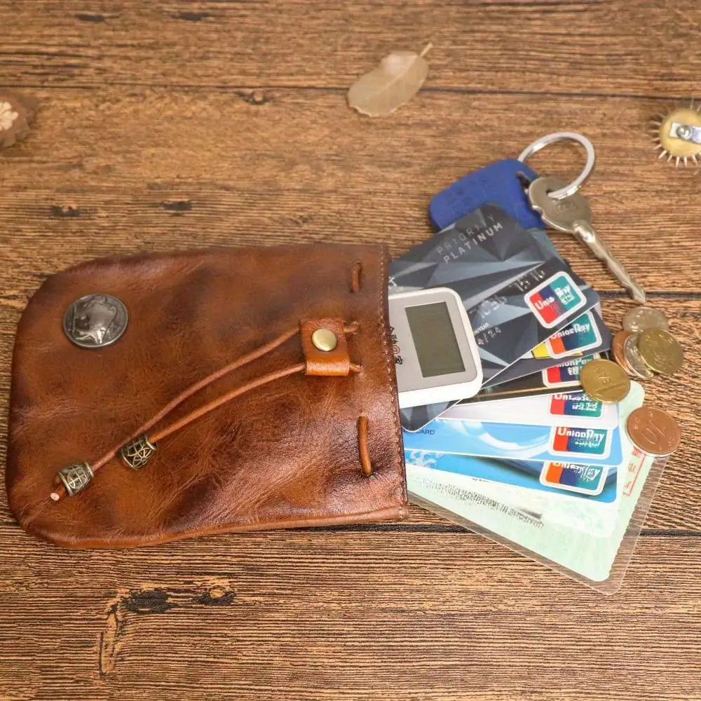 1pc viking sporran mini Soft Retro style Handcrafted Genuine Cowhide Change Holder Pouch Coin Purse Keychain for men and women