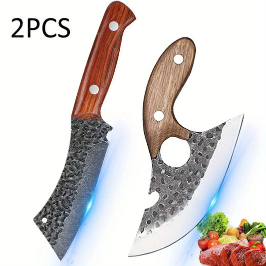 2 PCS Pocket Knife Hand Forged High Carbon Steel Kitchen Knives Multipurpose Cooking Knives Stainless Steel Butcher Boning