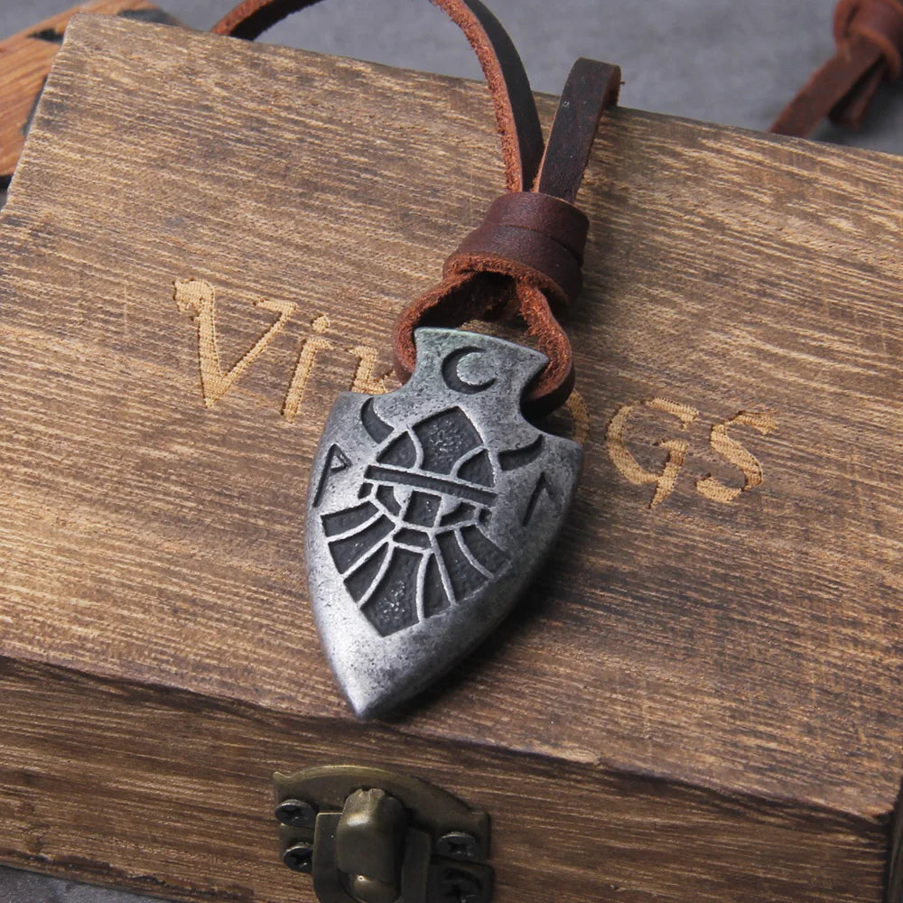 stainless steel Viking dragon spear Pendant Necklace with really cow leather chain As Men Gift with wooden box as gift