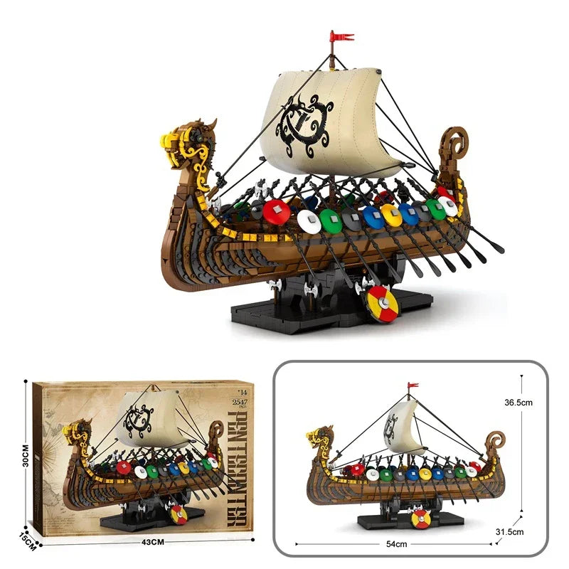 2547PCS Viking Warship Building Blocks Pirate Keelboat Model Bricks Desktop Collection Decoration Diy Toy For Kids Holiday Gifts