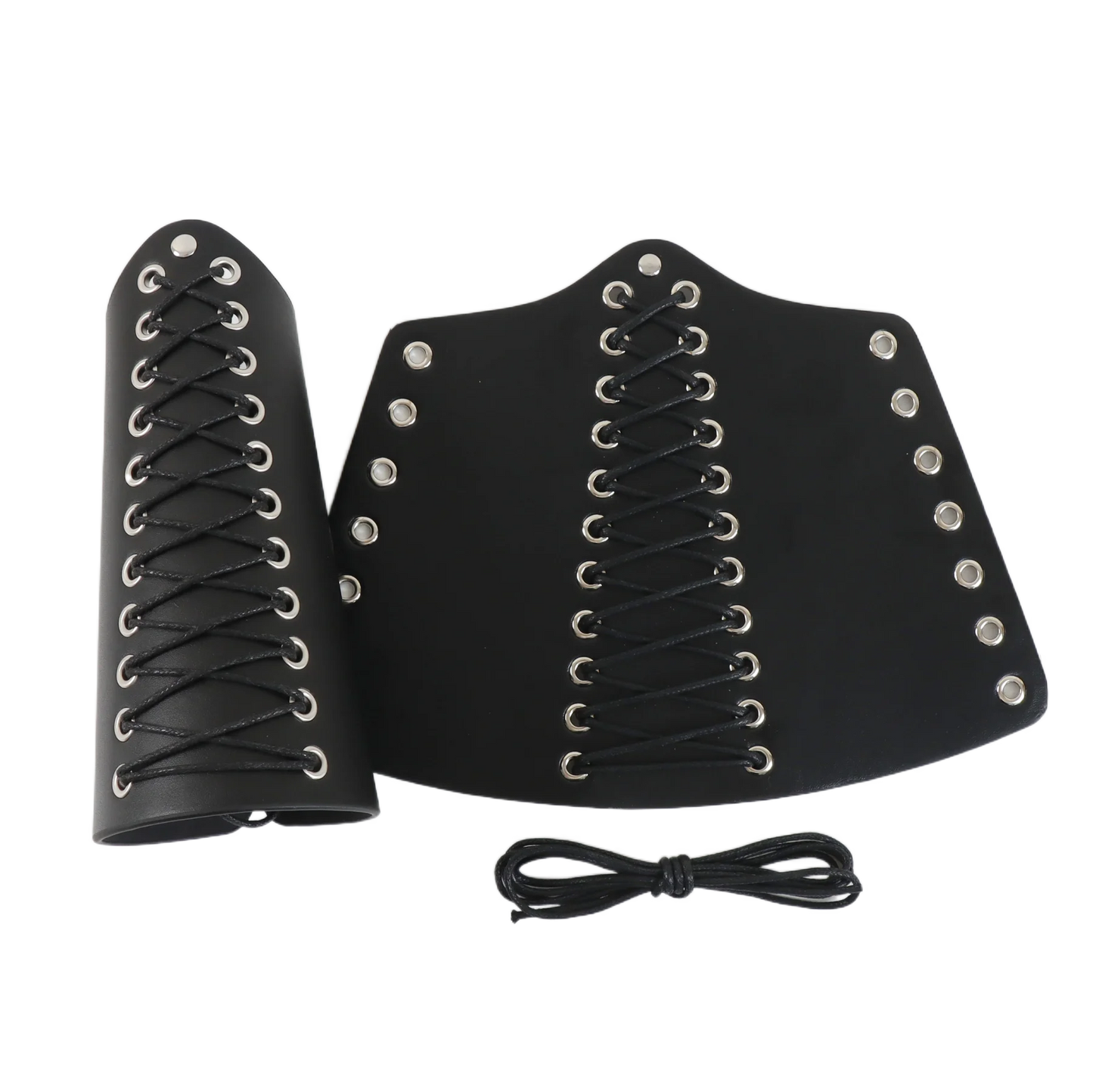 2pcs Black Lace-Up Viking Wristbands PU Leather Medieval Bracer Arm Guards For Renaissance Faire Halloween Cosplay Costume