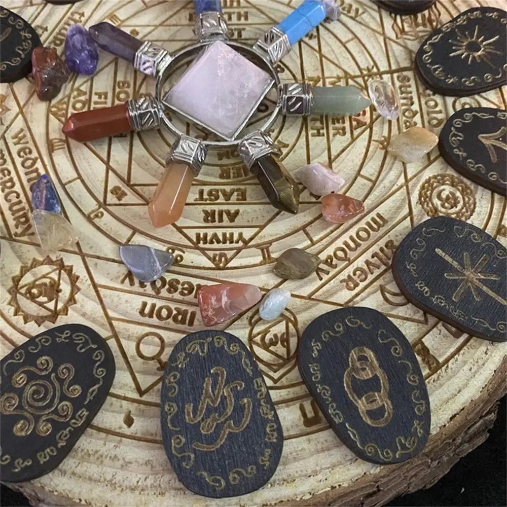 Wooden Rune Divination Game Set Rune Stones With Storage Bag Black Divination Props Set With Storage Bag Norse Runes
