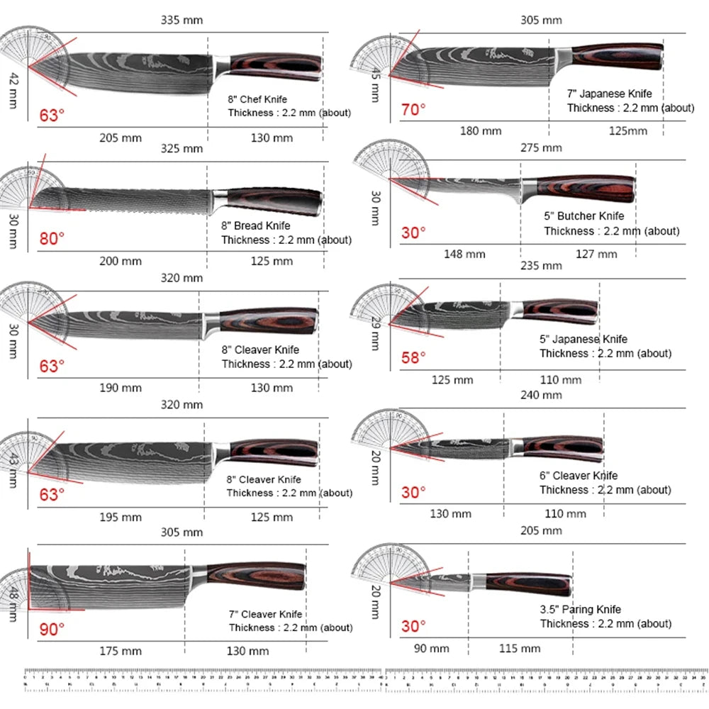 Sharp Kitchen Knife Wooden Handle Stainless Steel Meat Cleaver Kitchen Paring Knives Laser Damascus Pattern Chef Knife