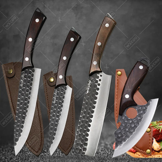 4 Pcs Stainless Steel Kitchen Chef Knife Set Multipurpose Slicing Utility Boning Paring Cutting Knives Hand Forged Mini Meat