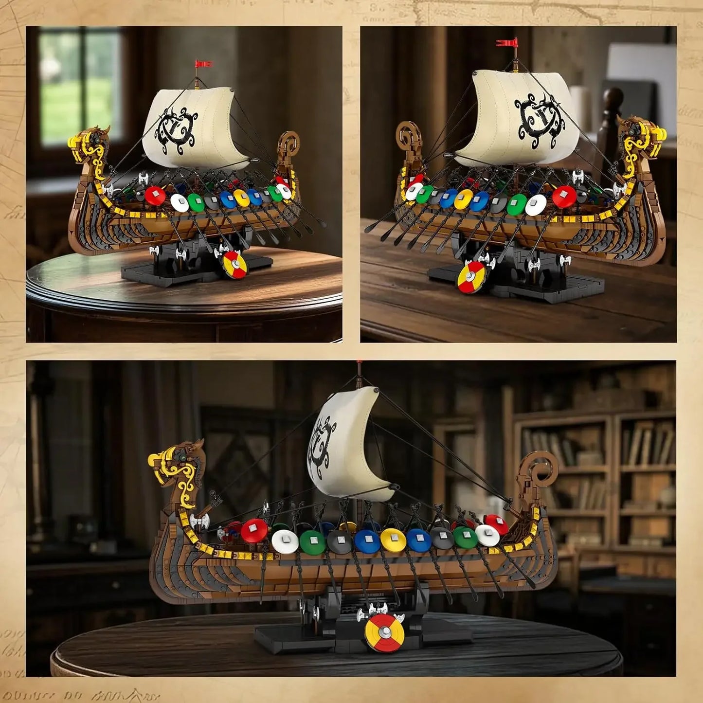 Pirate Ship Model Building Set,Medieval Viking Ship Kit with Flock Sails & Shields 66101,Gifts for Men Adults Teens,2547 PCS