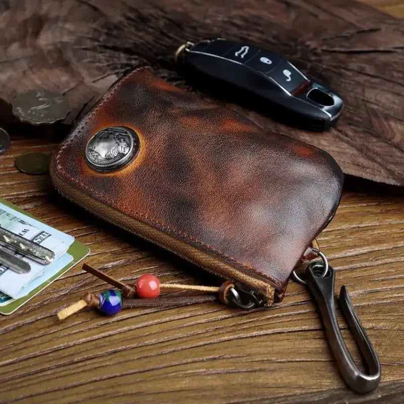 1pc Viking Sporran Portable Bourbon Brown Handcrafted Thick Leather Waist Bag Change Holder Keychain Coin Purse Wallet for Men