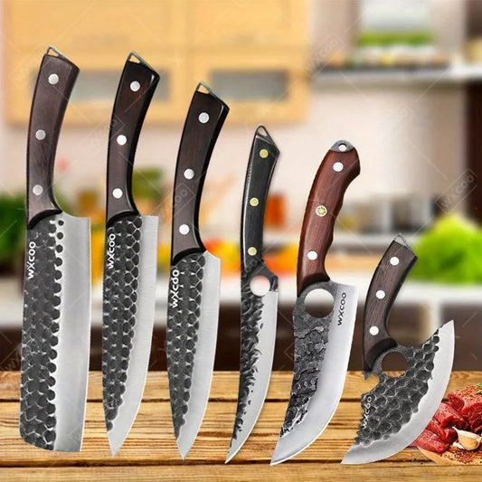 6PCS Stainless Steel Knife Set Professional High Quality Kitchenware Multipurpose Sharp Boning Meat Cleaver Cutting Knives with