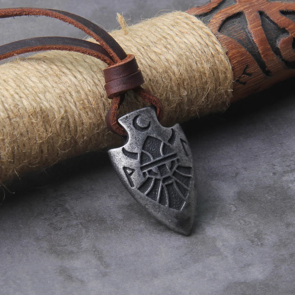 stainless steel Viking dragon spear Pendant Necklace with really cow leather chain As Men Gift with wooden box as gift