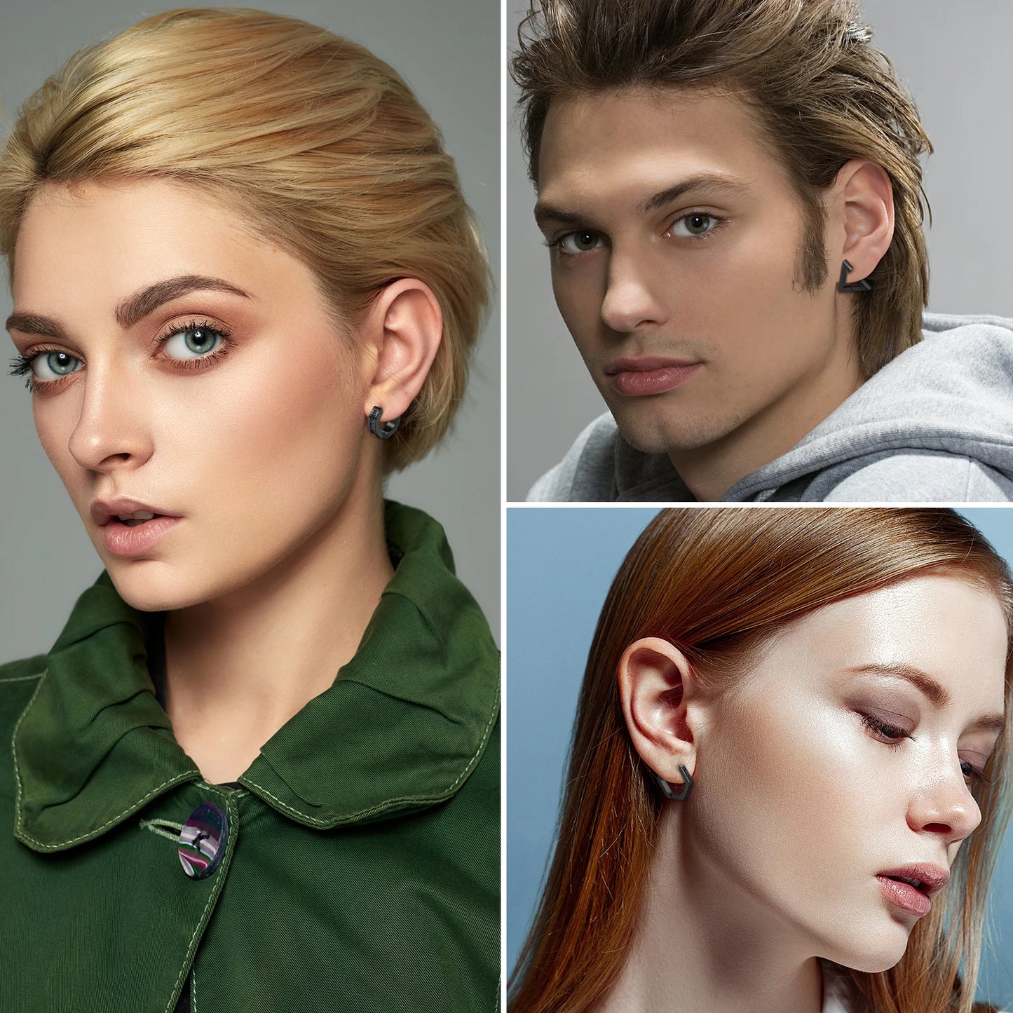 BONISKISS Men's Viking Rune Embrace Earrings Stainless Steel Three Pair Hoop Earrings Pendientes Geometric Loop Jewelry Gifts