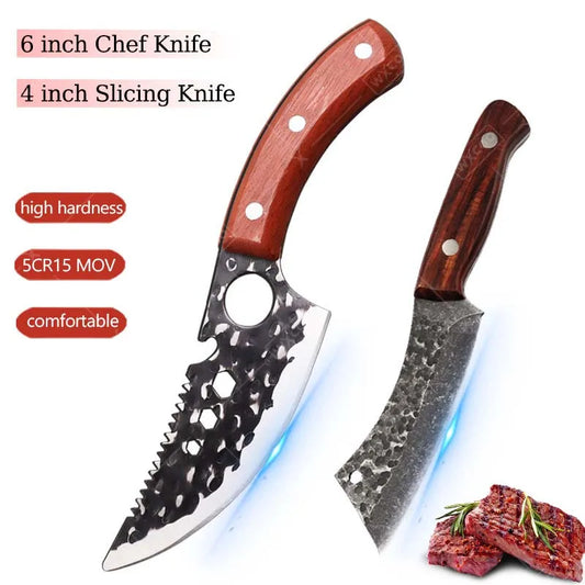 2 PCS Stainless Steel Kitchen Knife Set Mini Butcher Paring Cleavers Multipurpose Hand Forged Utility Cutters for Kitchen