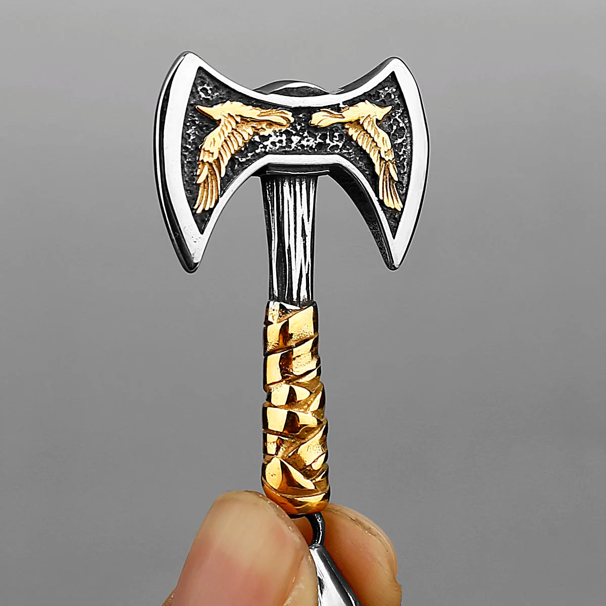 Viking Odin Raven Double Axe Necklace Stainless Steel