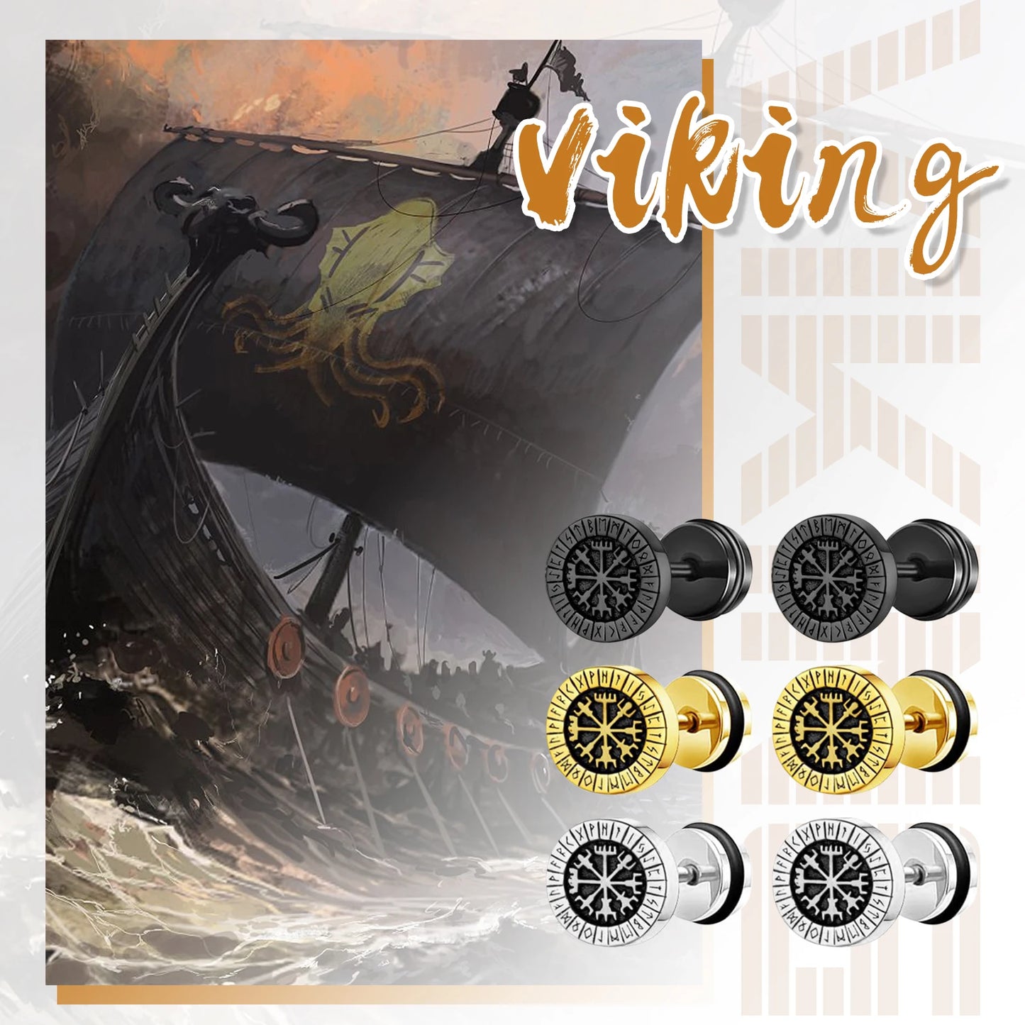 Viking stainless steel earrings Nordic Compass
