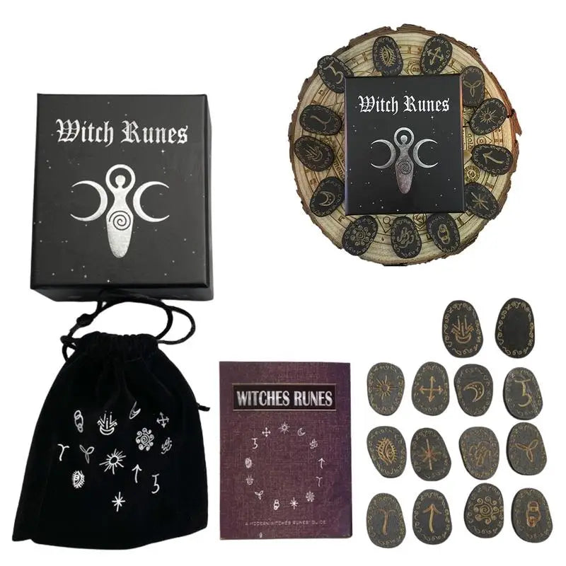 Wooden Rune Divination Game Set Rune Stones With Storage Bag Black Divination Props Set With Storage Bag Norse Runes