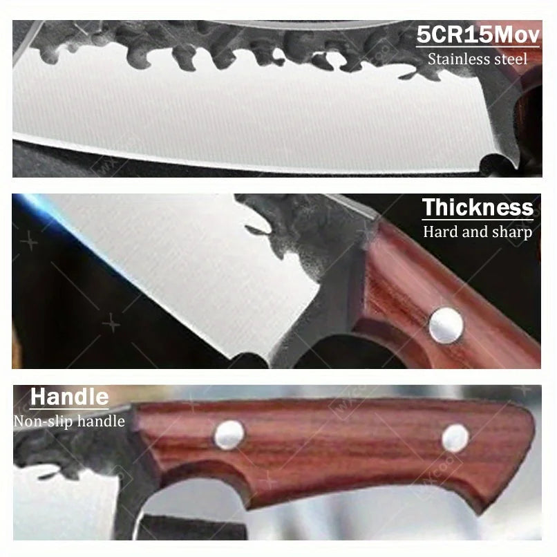 3 PCS Stainless Steel Kitchen Chef Knife Set Hand Forged Multipurpose Boning Knife Mini Utility Slicing Cooking Butcher Fruit