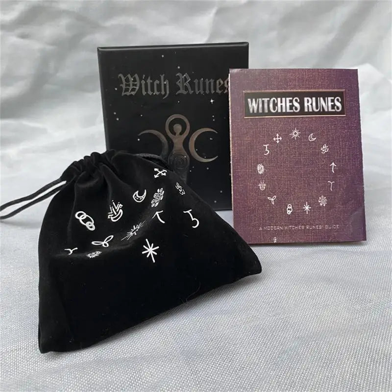 Wooden Rune Divination Game Set Rune Stones With Storage Bag Black Divination Props Set With Storage Bag Norse Runes