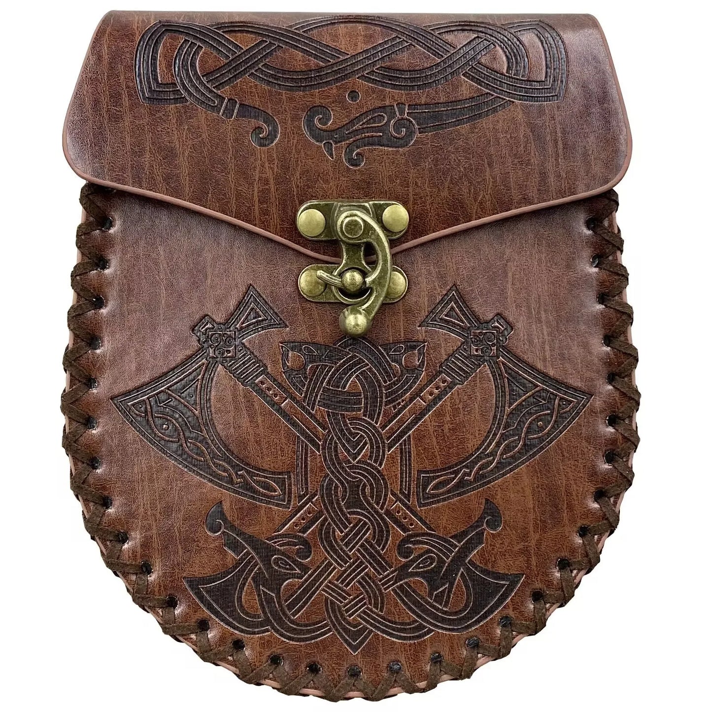1Pc Viking Medieval Style Embossed Faux Leather Waist Bag, Viking Style Medieval Hangable Belt Coin Purse Vintage Waist Bag