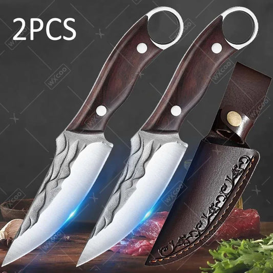 2PCS Kitchen Utility Butcher High Carbon Steel Stainless Steel Cleavers Meat Boning Slicing Chef Knives