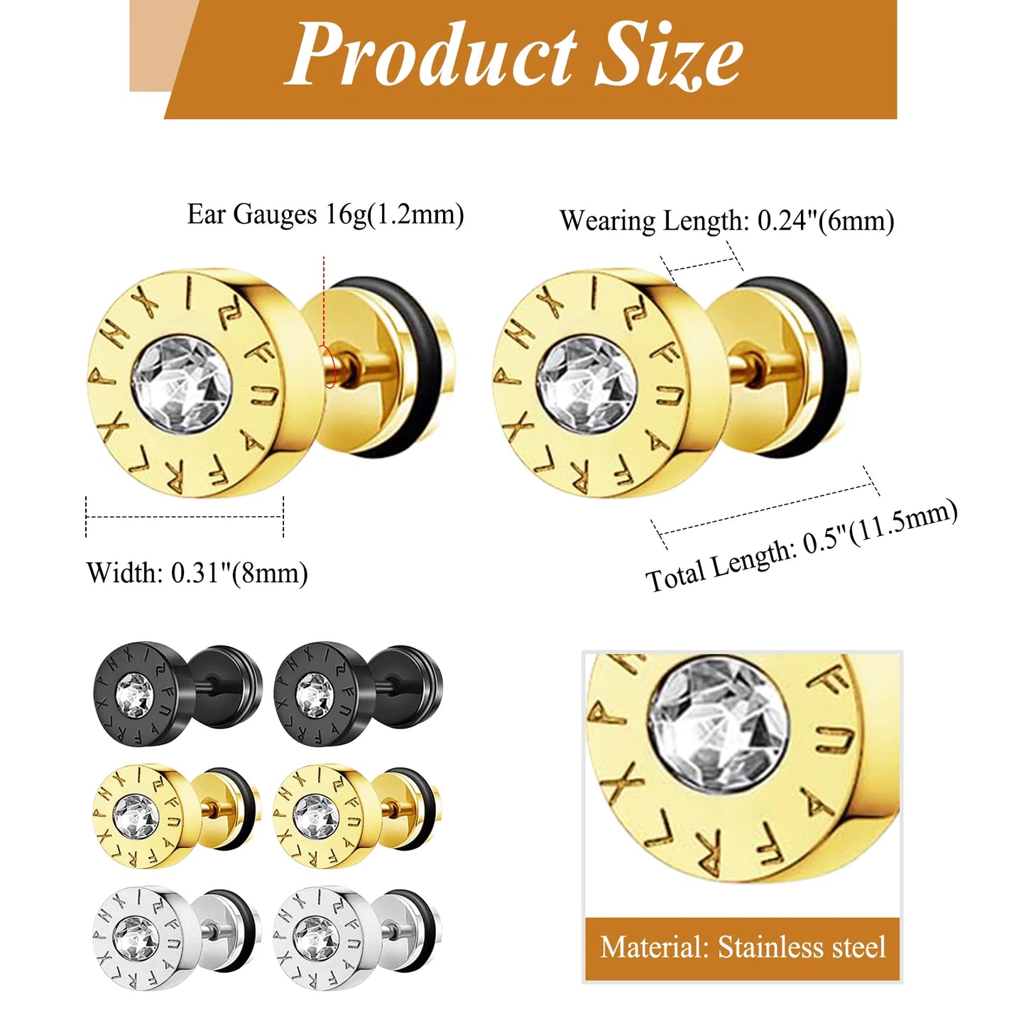 Viking stainless steel earrings Nordic Compass