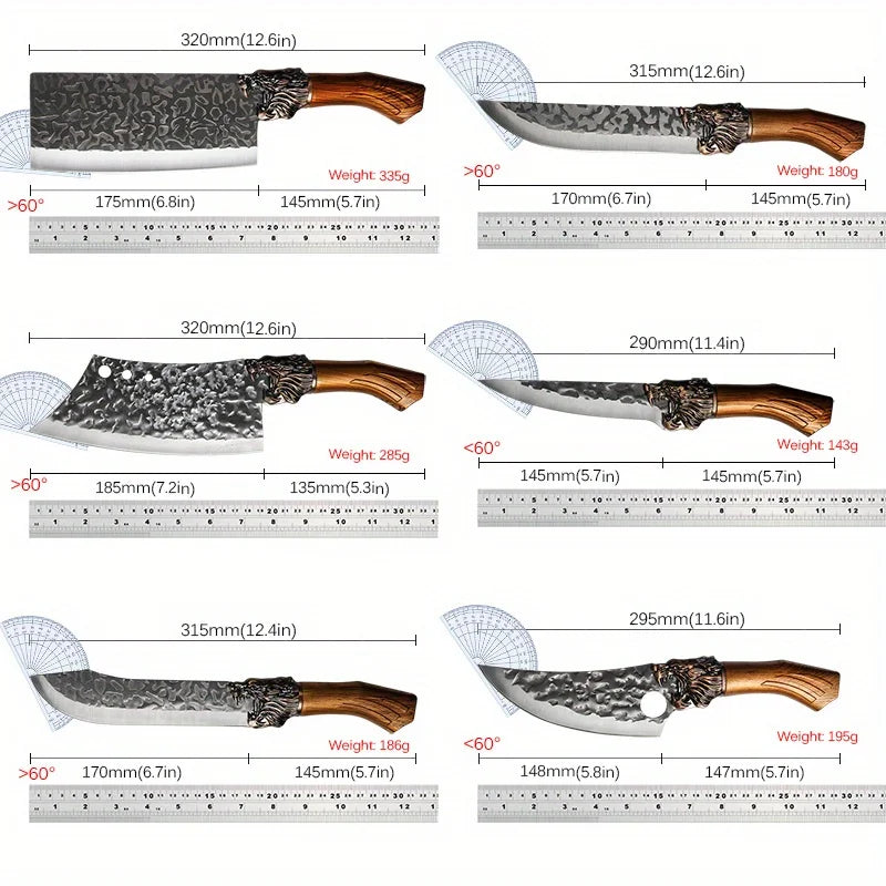 7PCS Professional Kitchen Knife Set Stainless Steel Chef Utility Boning Butcher Cleaver Paring Fish Multipurpose Cutting Tools