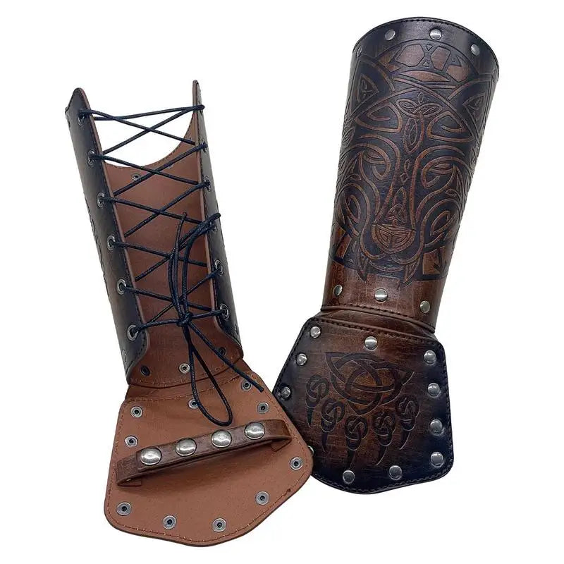 Medieval Arm Gauntlets Feather Viking Wrist And Hand Bracer Nordic Viking Style Hand Guard Costume For Playing Roles For Cosplay