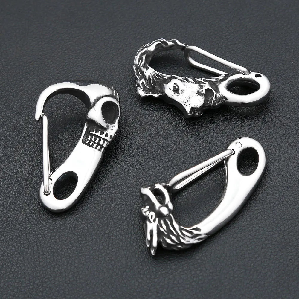 Stainless Steel Lion Head Keychain Men Skull Buckle Key Ring Carabiner Jewelry