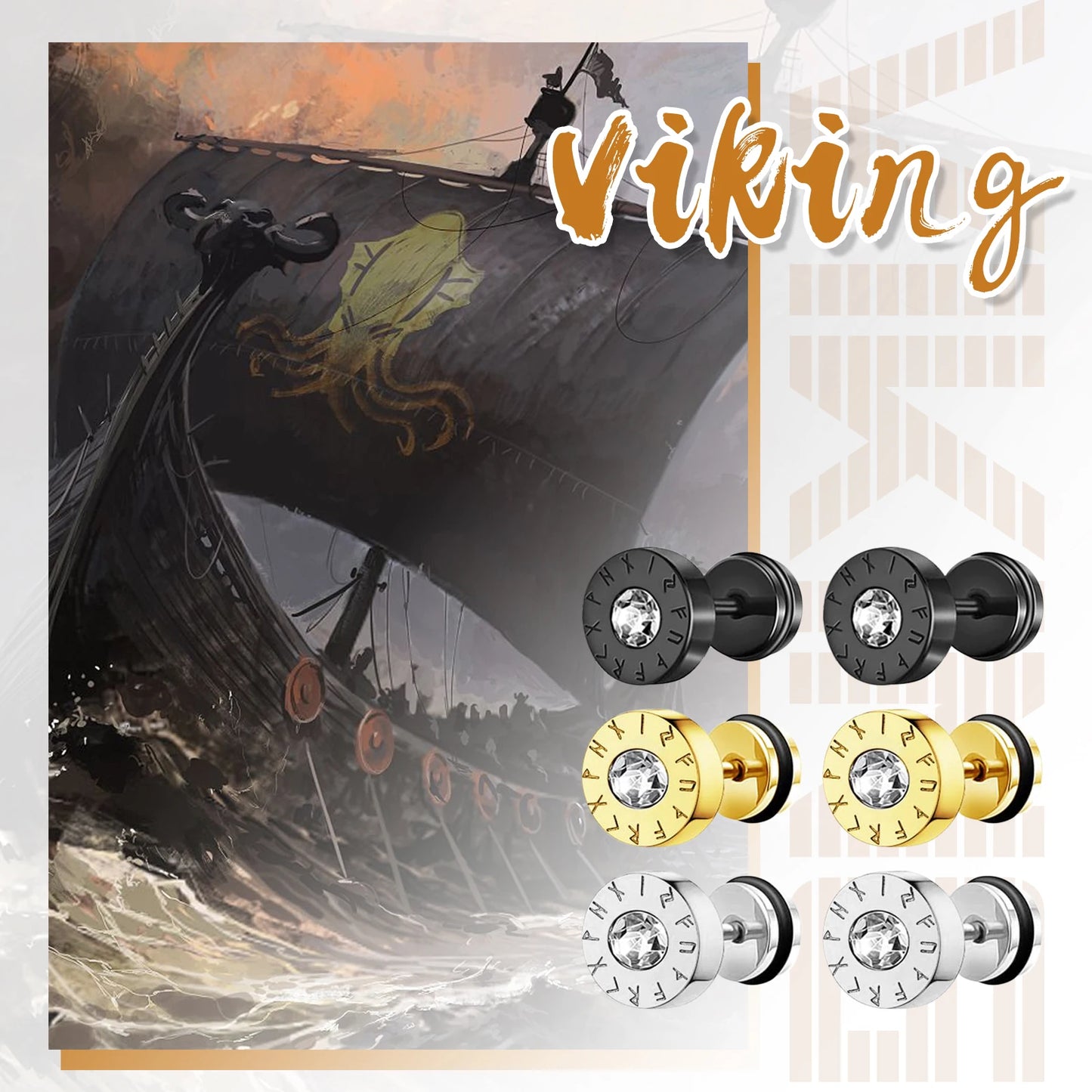 Viking stainless steel earrings Nordic Compass