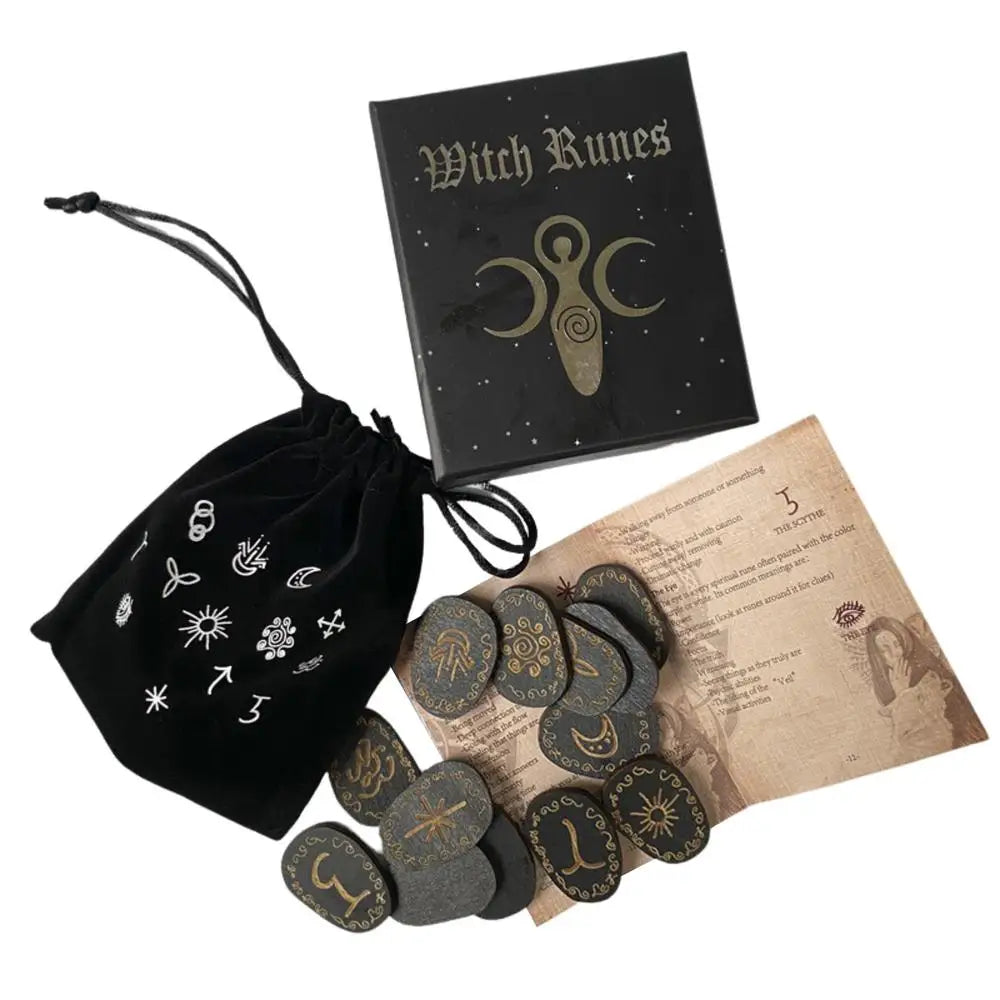 Wooden Rune Divination Game Set Rune Stones With Storage Bag Black Divination Props Set With Storage Bag Norse Runes