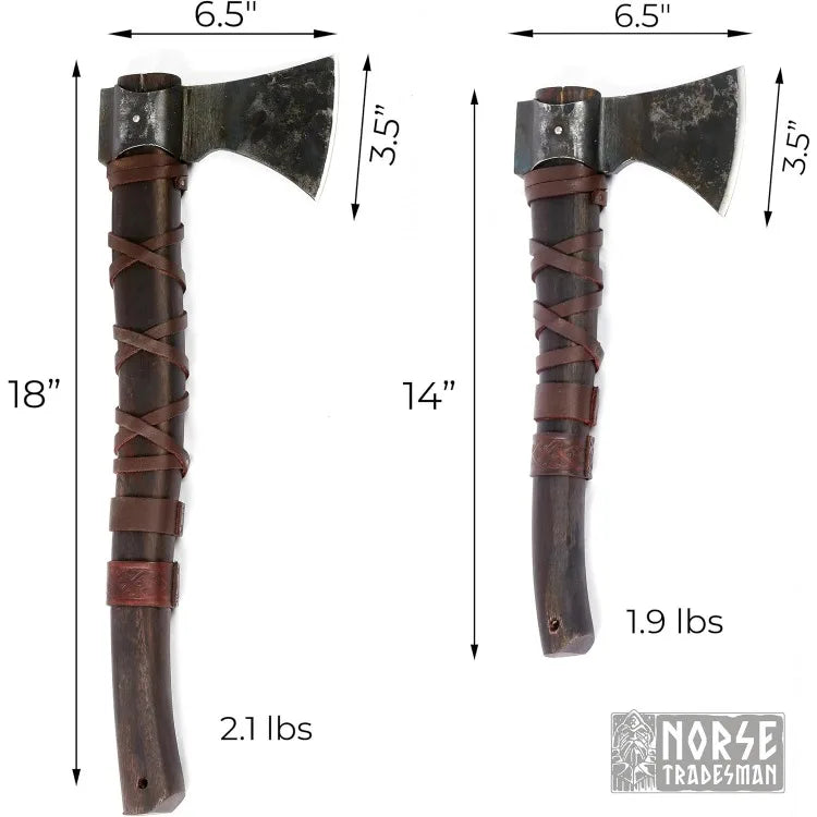 14" Viking Throwing Axe - Fully Sharpened Norse Hand-Axe - Carbon Steel Axe Head with Premium Leather Cross-Stitch