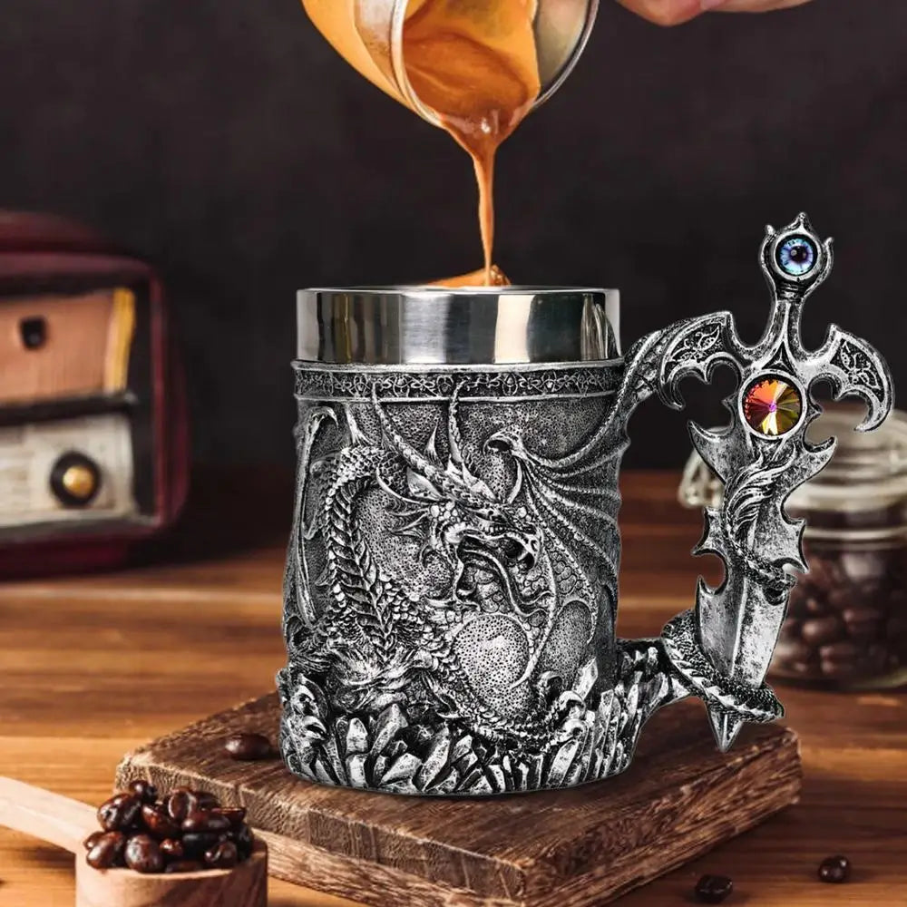 600ml Medieval Dragon Mug Medieval Viking Dragon Beer Mug Large Capacity Barrel Mug Vintage Coffee Mug Viking Tea Mug Water cup