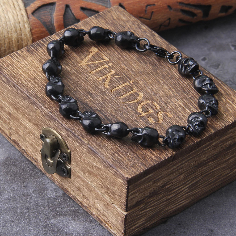 Gun Black Stainless Steel Skull Bracelet