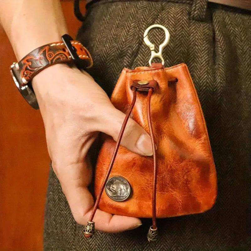 1pc viking sporran mini Soft Retro style Handcrafted Genuine Cowhide Change Holder Pouch Coin Purse Keychain for men and women