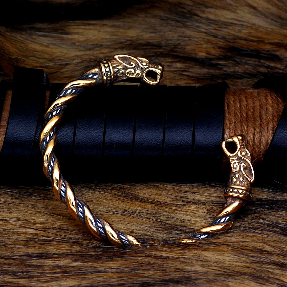 Viking Bracelet Golden Nordic Wolf Vikings of Valhalla US