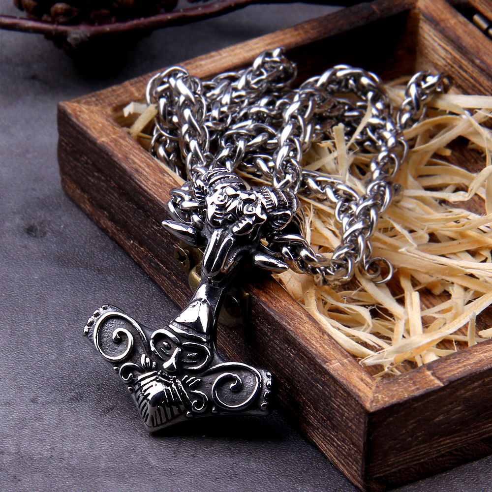 Thors Hammer Necklace - Ram Head