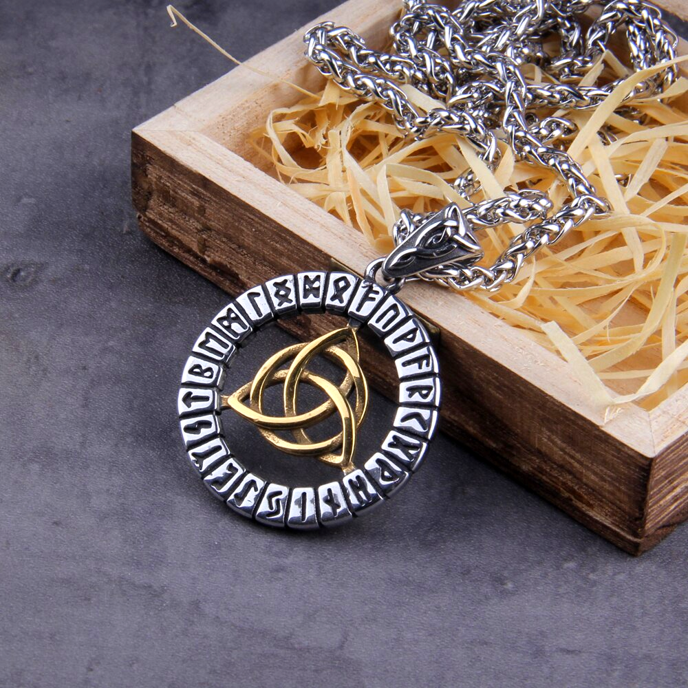 Viking Necklace Golden Triquetra Rune Circle Vikings of