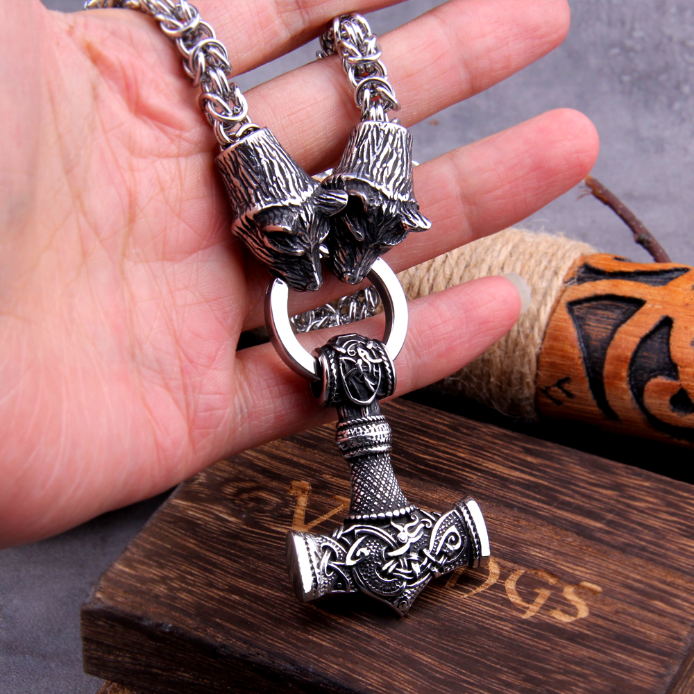 Viking king necklace - Mjölnir Wolf