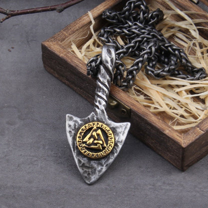 Viking Necklace - Golden Valknut Arrow