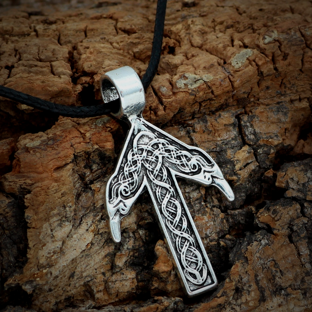 Viking Algiz Rune Symbol Wood Pendant Necklace Viking Norse 