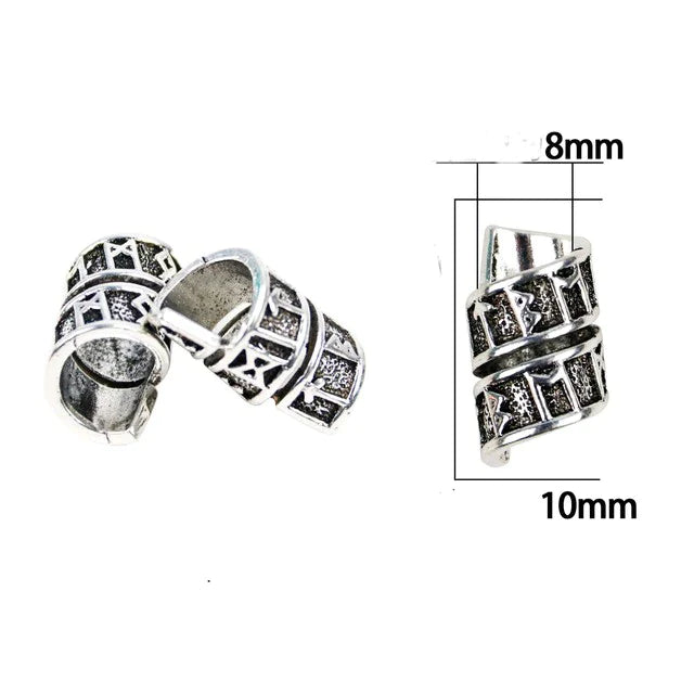 Viking Beard Bead - Spiral Design With Rune Symbols - 10 PCS