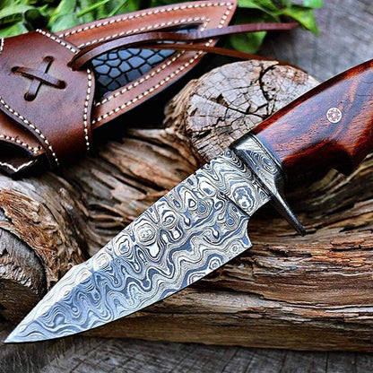 Hand Forged Ragnar Fixed-Blade Hunting Knife With Pakka Wood Handle And Leather Sheath