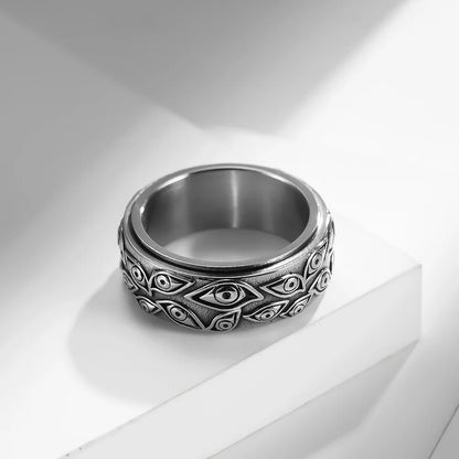 The Carved Eye Of God Mens Stress Ring For Rotating Anxiety Stainless Steel Fidget Spinner Rings Anillos De Ansiedad